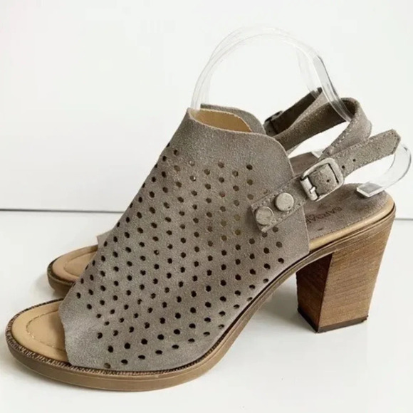 Barbara Barbieri Leather Slingback Peep Toe Block Heel Gray - Picture 12 of 12